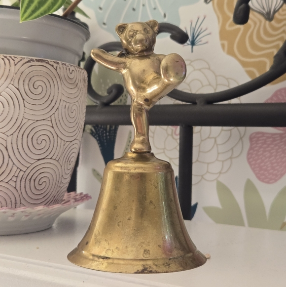 Solid Brass Other - Vintage Solid Brass Dancing Teddy Bear Hand Bell | Whimsical Nursery Decor